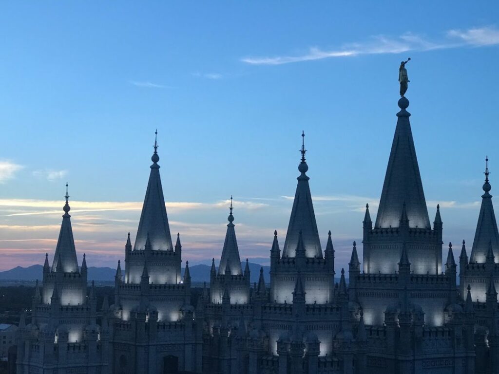 A beautifully captured sunset view along with Historic Temple Square from The Roof at The Joseph, Salt Lake City